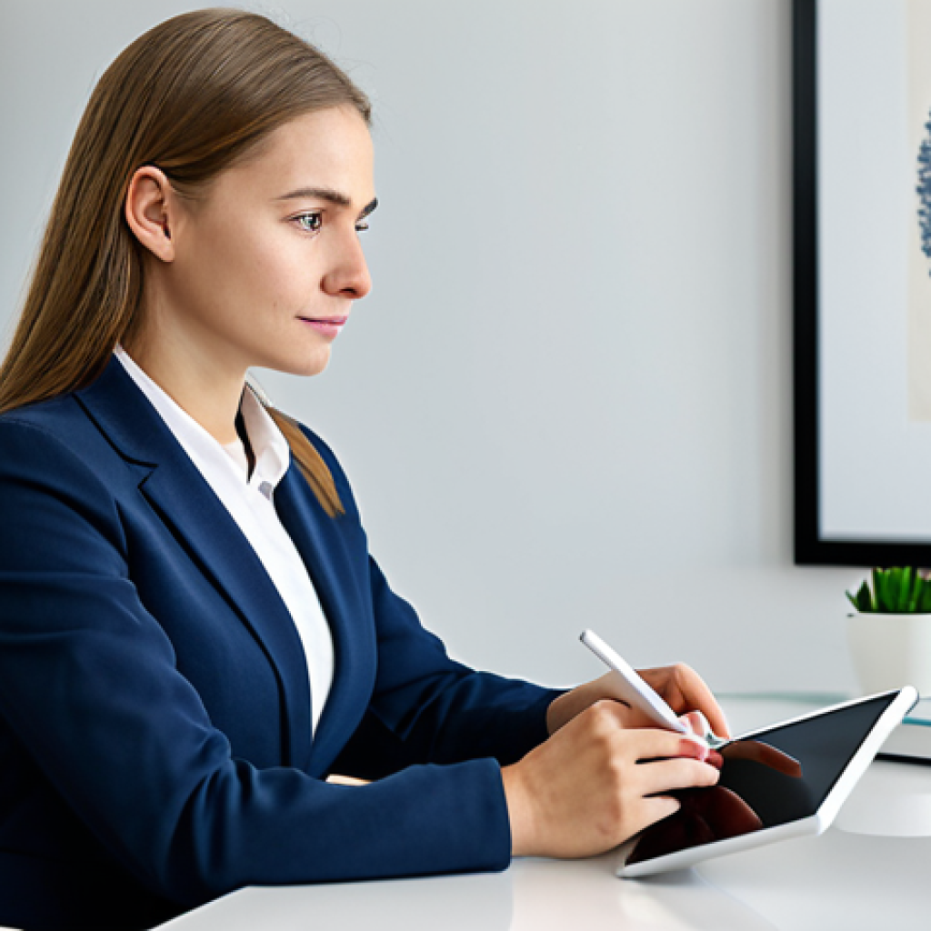 A professional female child psychologist, fully clothed in a modest business suit, sits pensively at a modern desk in a calm, well-lit therapy office. She holds a secure tablet, reflecting on complex ethical decisions and the weight of confidentiality. The background shows soft, professional office decor with a subtle, abstract art piece. perfect anatomy, correct proportions, natural pose, well-formed hands, proper finger count, natural body proportions, professional photography, high quality, safe for work, appropriate content, fully clothed, professional dress, family-friendly.