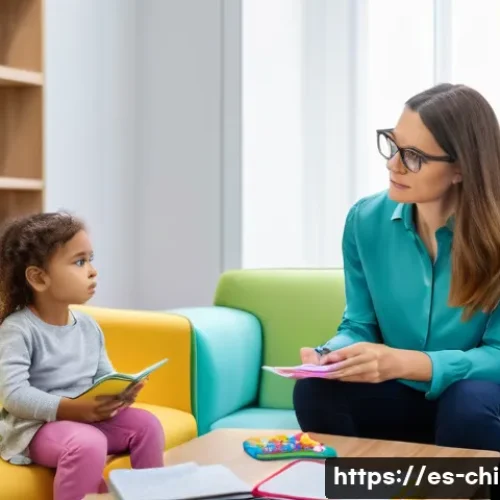 Home 33 아동심리상담사의 직업적 스트레스 - A compassionate child psychologist in a modern clinical office in Spain, wearing professional attire...
