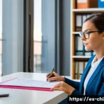 Home 18 아동심리상담사 연봉협상 팁 - A professional female child psychologist in a modern office setting in Madrid, Spain, reviewing deta...